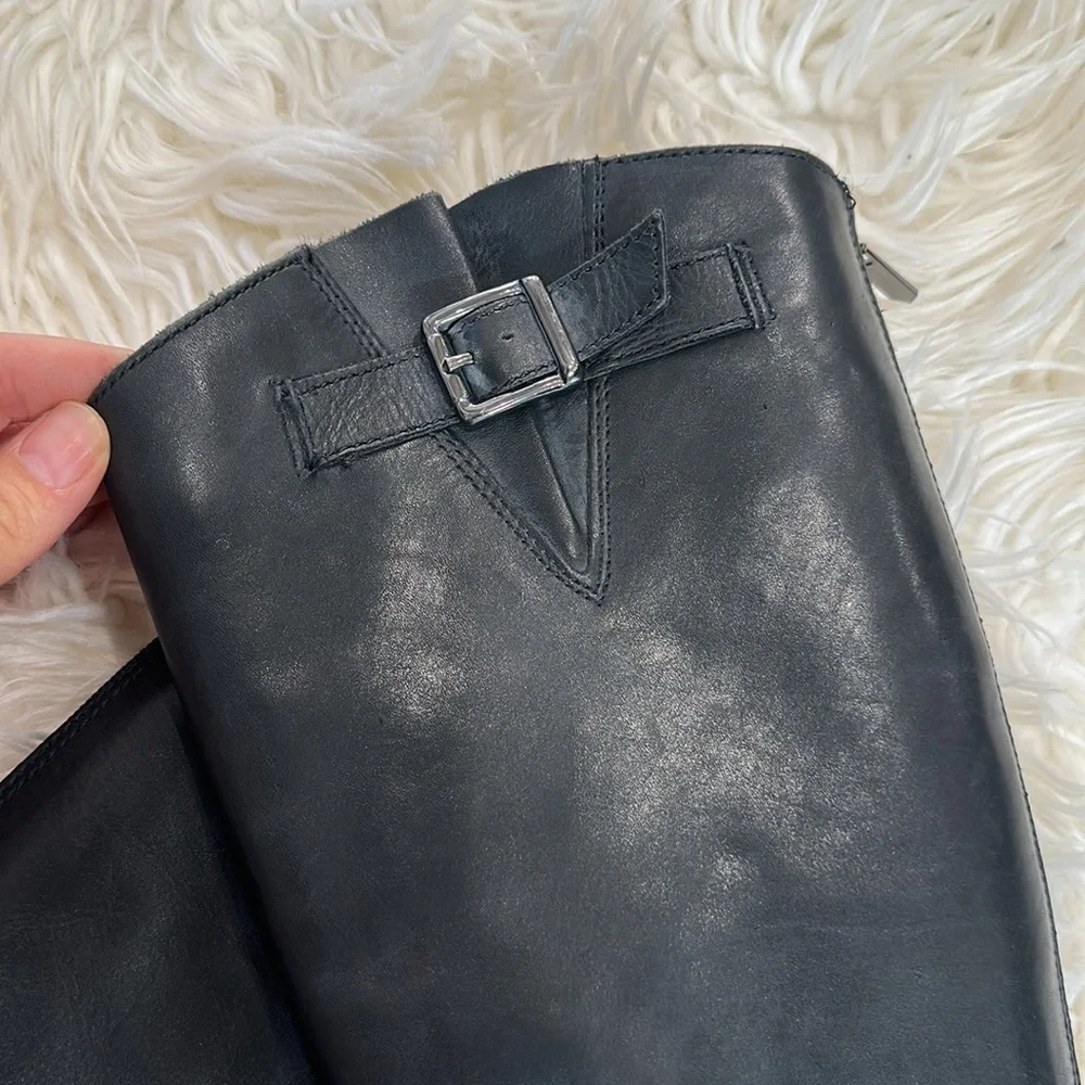 Sam Edelman Painter Tall Riding Boot Leather Distress Brown Back Zip Round 6.5M - Picture 11 of 11